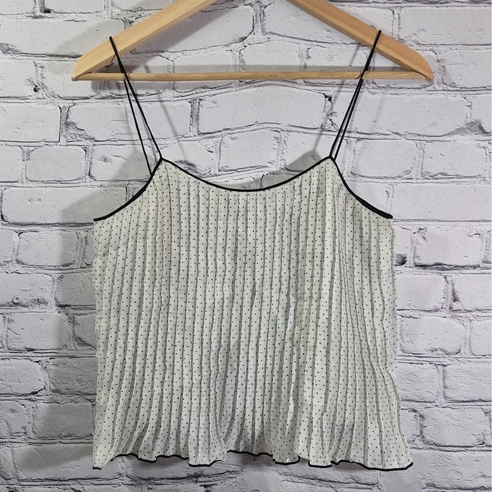 Vintage Y2K Tank Top Womens M Polka Dot Pleated Sheer Pin-Up Frenchie Rockabilly